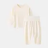 Ropa de aire acondicionado para bebé, manga corta para niños, modal, ropa de casa, primavera y verano, para bebé niño y niña, traje de alta cintura con protección para la barriga, pijama de otoño