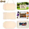 Conjunto de 6 Peças Mingguan de Etiquetas DIY Cor de Madeira Natural com Corda de Cânhamo, Acessórios Decorativos Artesanais Semi-Acabados, Placa de Suspensão para Porta de Madeira