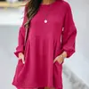 2026 Amazon Europeu e Americano transfronteiriço feminino outono e inverno estilo casual com nervuras bolso com fivela diagonal cor sólida vestido de manga comprida
