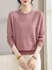 Elegante Suéter Outonal Novo com Gola Redonda para Mãe, Cor Sólida Manga Longa com Strass, Blusa de Tricô Plus Size para Mulheres de Meia-Idade e Idosas