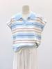 Camiseta de Manga Corta con Cuello Polo Rayado de Bloques de Color Únicos para Mujer, Top Retro de Moda para Verano, Top Corto de Punto