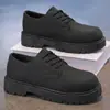 Sapatos Derby Masculinos Plus Size Transfronteiriços de Primavera Casuais Retrô com Sola Grossa Aumentadores de Altura Estilo Britânico Formal Sapatos de Couro com Biqueira Larga Pretos
