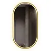 Espejo de baño inteligente ovalado en stock con lijado exterior e iluminación LED translúcida, adecuado para montaje en pared de baño y proyectos hoteleros, con opciones de personalización.