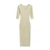 Vestido Bodycon Sexy Alto de Cuello en V para Mujer Estilo Puro Deseo Vestido Largo Chica Caliente Kardashian Manga Larga Vestido Base Cepillado