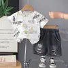 Shorts de Verano de Manga Corta para Niños 2026 Comercio Exterior Dibujos Animados Letra Oso Lindo Shorts de Mezclilla Conjunto de Dos Piezas para Niños