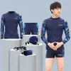 Traje de baño de dos piezas para adolescentes, top de manga corta, bañador de manga larga, conjunto de traje de baño para hombre con protección solar, equipo completo de natación