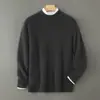 Suéter Masculino Baicai Rong Gola Alta Meia 100% Lã Engrossado Outono/Inverno Novo Estilo Casual de Negócios Tricô Suéter de Tricô Solto