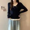 Camiseta Feminina Nova com Renda para Primavera e Outono de 2026, Estampa Patchwork Falsa de Duas Peças, Manga Longa Slim Fit, Tendência