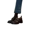 Versión de Piel de Oveja~Mocasines de Boca Profunda con Hebilla Retro para Mujer Zapatos Simples para el Trabajo Tacón Grueso Slip-ons Estilo Británico Zapatos Pequeños de Cuero