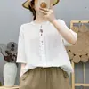 Camisa de encaje artístico floral francés de manga corta para mujer, ropa de verano, hermosa, chic, bordado calado, algodón puro, manga corta MHT