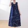 Novo Vestido de Algodão e Seda de Verão para Mulheres, Corte Amplo, Emagrecedor, Adequado para Mães de Meia-Idade e Idosas, Vestido Longo Elegante, Vestido de Praia