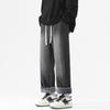 Pantalones vaqueros de calle estilo americano gruesos con forro polar para otoño e invierno, holgados, rectos, con cordón ajustable, cálidos para niños.