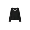 [Original] Camiseta Camada Falsa de Duas Peças Série Miu para Mulheres, Cor de Primavera Color Blocking Gola Redonda Camisa Base Top com Design Falso de Duas Peças
