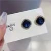 Brincos Quadrados de Cristal Azul Estilo Coreano 2023, Luxo Leve Retrô Estilo Hong Kong Design de Nicho
