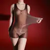 Brillo de Aceite Zhi Xin Braguitas de Traje de Baño Body Sin Costuras Seda 5D Suave Transparente Ajustado Sexy Sin Mangas Pierna Cuadrada Traje de Baño