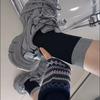 Calcetines Holgados Versátiles Simples de Doble Costura en Bloques de Color de Moda Otoño Invierno Cálidos Estilo Japonés Calcetines de Media Pantorrilla con Rayas Verticales Calcetas Zhuji