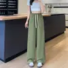 Pantalones de pierna ancha de seda helada para mujer, nuevo estilo verano 2026, petite, ligeros, transpirables, con caída, versión estrecha, pantalones casuales rectos de algodón y lino