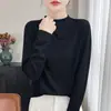 Suéter Fino de Punto de Cuello Medio para Mujer, Elegante Top de Capa Base para Otoño e Invierno 2026, Camiseta Blanca Base