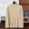 Suéter de cachemira para hombre de cuello alto medio, de una sola línea, sin costuras, otoño e invierno, ajuste holgado, estilo coreano, tejido, talla grande, camiseta base de lana, transfronterizo