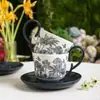 Taza de Café y Platillo de Cerámica con Diseño de Enredadera Floral Estilo Tinta Tendencia Nacional Taza de Desayuno Taza de Leche Juego