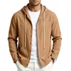 Colección de otoño para hombre europea y americana transfronteriza: Camisa con capucha de lino de color liso y manga larga, chaqueta tipo sudadera casual con botones para hombre