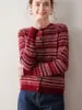Cárdigan de Cachemir para Mujer 100% Cachemir Puro Otoño e Invierno Fair Isle Retro Jacquard de Contraste Cuello Redondo Manga Larga Chaqueta Suéter
