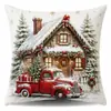 Navidad Transfronteriza Papá Noel con Textura 3D Muñeco de Nieve Regalo Escena de Nieve Casa Oso Trineo Impresión Digital Cojín