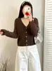 Jaqueta casual fina versátil plus size 2026 outono cardigã de malha solto para mulheres top curto