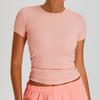 Verano Hilo Desnudo Cuello Redondo Ajustado Manga Corta para Mujer Deportes Ocio al Aire Libre Correr Fitness Secado Rápido Camiseta Ropa de Yoga