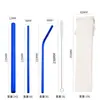 Amazon transfronterizo acero inoxidable 304 pajilla color titanio plateado café té de leche bebida pajilla metálica extendida juego