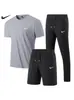 Traje Deportivo de Seda Helada de Secado Rápido para Hombre, Conjunto Casual de Tres Piezas para Verano, Pantalones Cortos Elásticos de Manga Corta para Correr y Entrenamiento para Hombre