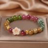Pulsera de turmalina colorida con flor de melocotón para mujer, de verano, ligera, de lujo, de alta gama, para cumpleaños de novia.