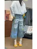 Jeans cropped con estampado de grafiti para mujer, nuevo estilo verano 2026, cintura alta, holgados, pierna ancha, pantalones de longitud media, shorts de largo 7/8