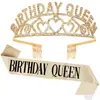 Set de Corona Dorada y Tiara de Reina de Cumpleaños con Pedrería en Forma de Corazón y Banda Dorada Perfecto para Fiestas de Cumpleaños Celebraciones y Ocasiones Especiales Accesorios de Fiesta para Mujer