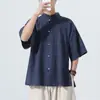 Verano 2026 Nuevo Estilo Chino Moda Tallas Grandes Camisas de Algodón y Lino para Hombre Ropa para Hombre Hecha en Wei Transfronteriza Hanfu de Estilo Chino