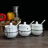 Juego Creativo de Tarros de Cerámica para Condimentos Caja de Tarros para Condimentos Estilo Coreano Botella Tarro para Sal Juego de Tres Piezas Tarro de Almacenamiento para Artículos de Cocina