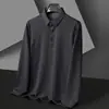 Camiseta de Manga Larga a Cuadros de Piña para Hombre Primavera y Otoño Camisa Polo Cuello Solapa t Camiseta Casual de Color Sólido Talla Grande Top Ropa de Hombre