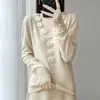 Suéter de ganchillo hecho a mano tridimensional de lana pura para mujer, cuello, manga larga, jersey, otoño e invierno, versátil, casual, tejido, cálido