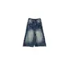 Shorts Jeans Rasgado Sete Pontos Estilo Retrô Americano Yuyi Feminino Verão Cintura Alta Solto Emagrecimento Reto Comprimento Médio CXXL7006