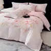 Luxo Leve Outono/Inverno Espessado 100% Algodão Fio Longo Conjunto de Quatro Peças para Quarto Tamanho Grande Estampa Floral Americana Roupa de Cama Doméstica 100% Algodão