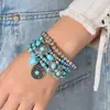 TEMU Xiyin transfronterizo más vendido pulsera de aleación turquesa Bohemia para mujer cordón elástico con cuentas pulsera de 5 piezas