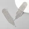 Agulha de prata Full Diamond Long Tassel Brincos de vento frio Europeu e americano Personalidade exagerada Internet Brincos de celebridades Brincos elegantes na moda para mulheres