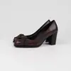 Zapatos de una sola pieza de piel de cordero estilo retro francés de tacón bajo para mujer, tacón grueso, versátiles para ir al trabajo, puntera cuadrada, tacones altos, lazo simple, zapatos para mujer