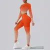 Conjunto Esportivo Europeu e Americano Transfronteiriço com Gradiente Laranja para Corrida, Fitness, Calças de Manga Longa, Treinamento, Justo e Confortável, Roupa de Yoga