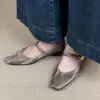 Zapatos planos de ballet de cuero genuino estilo vintage francés con textura de piel de oveja para mujer, con hebilla, tacón grueso espectacular, punta cuadrada, Mary Janes de punta cuadrada