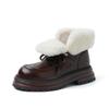 Botas de Neve de Lã Grossa e Quente 2024 Inverno Sola Grossa Couro de Ovelha Couro Couro com Pelo de Cano Médio com Cadarço para Mulheres