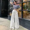 Pantalones de Pierna Ancha Rectos Sueltos de Cintura Alta con Sentido de Diseño Primaveral y Estival, Jeans Rosas Juguetones con Cola para Mujer
