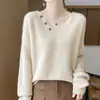 Suéter básico de punto abotonado con cuello en V casual para mujer, nuevo top casual de nicho de ajuste holgado para otoño e invierno