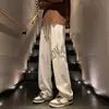 Calça casual estampada em espuma retrô americana masculina moda outono marca solta forrada com fleece perna larga reta calça esportiva