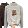 Camada Interna Listrada da Moda para Meninas com Camisa Térmica de Base, Nova Camiseta Versátil de Manga Longa Quente para Outono e Inverno